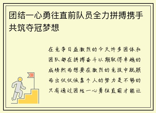 团结一心勇往直前队员全力拼搏携手共筑夺冠梦想